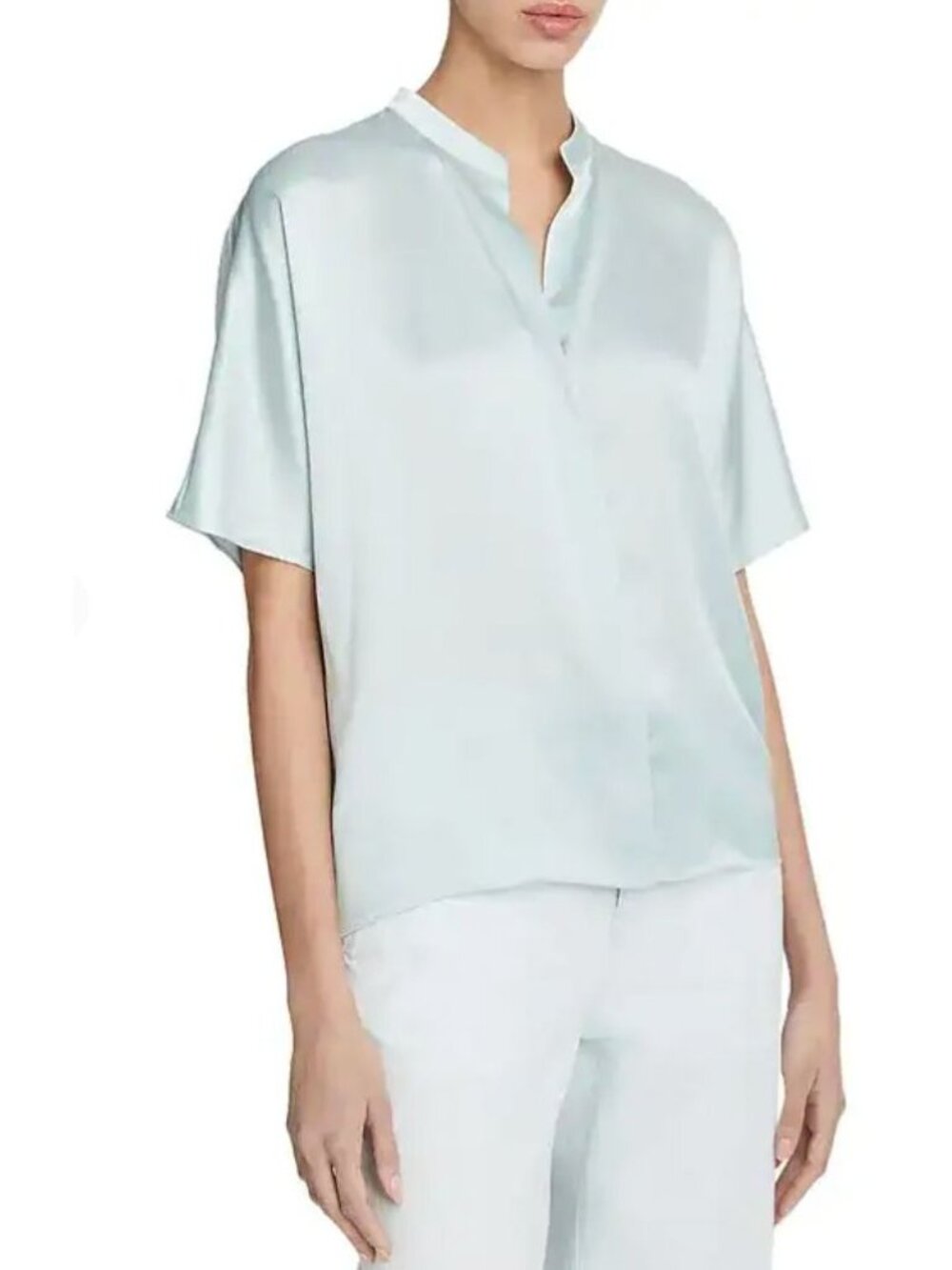NWT Vince Short Dolman Sleeve Silk Shirt Blue Green Size XXS $345 [jb]